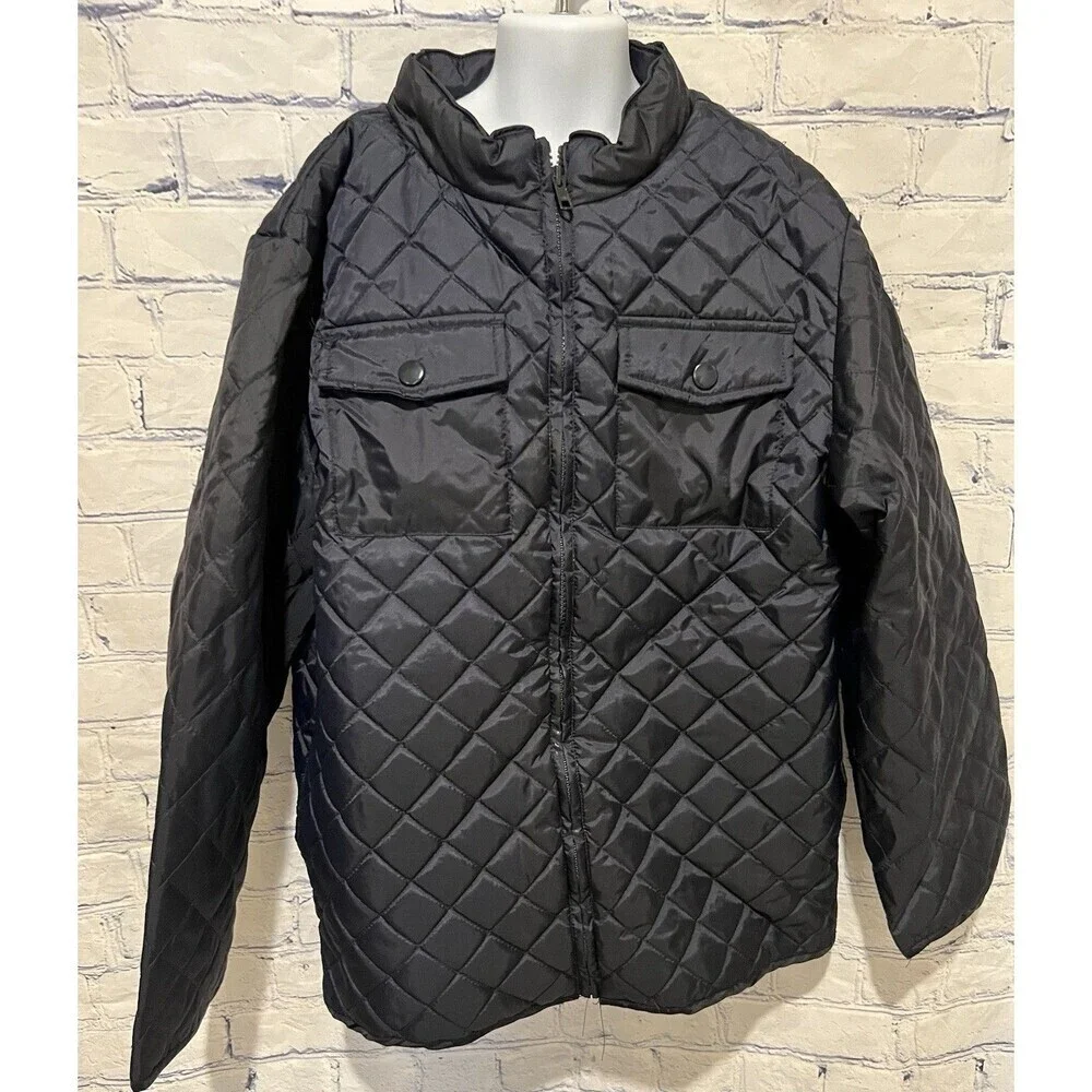 Gymboree Boys Quilted Button Up Jacket Size L (10-12) Dark Blue Front Pockets